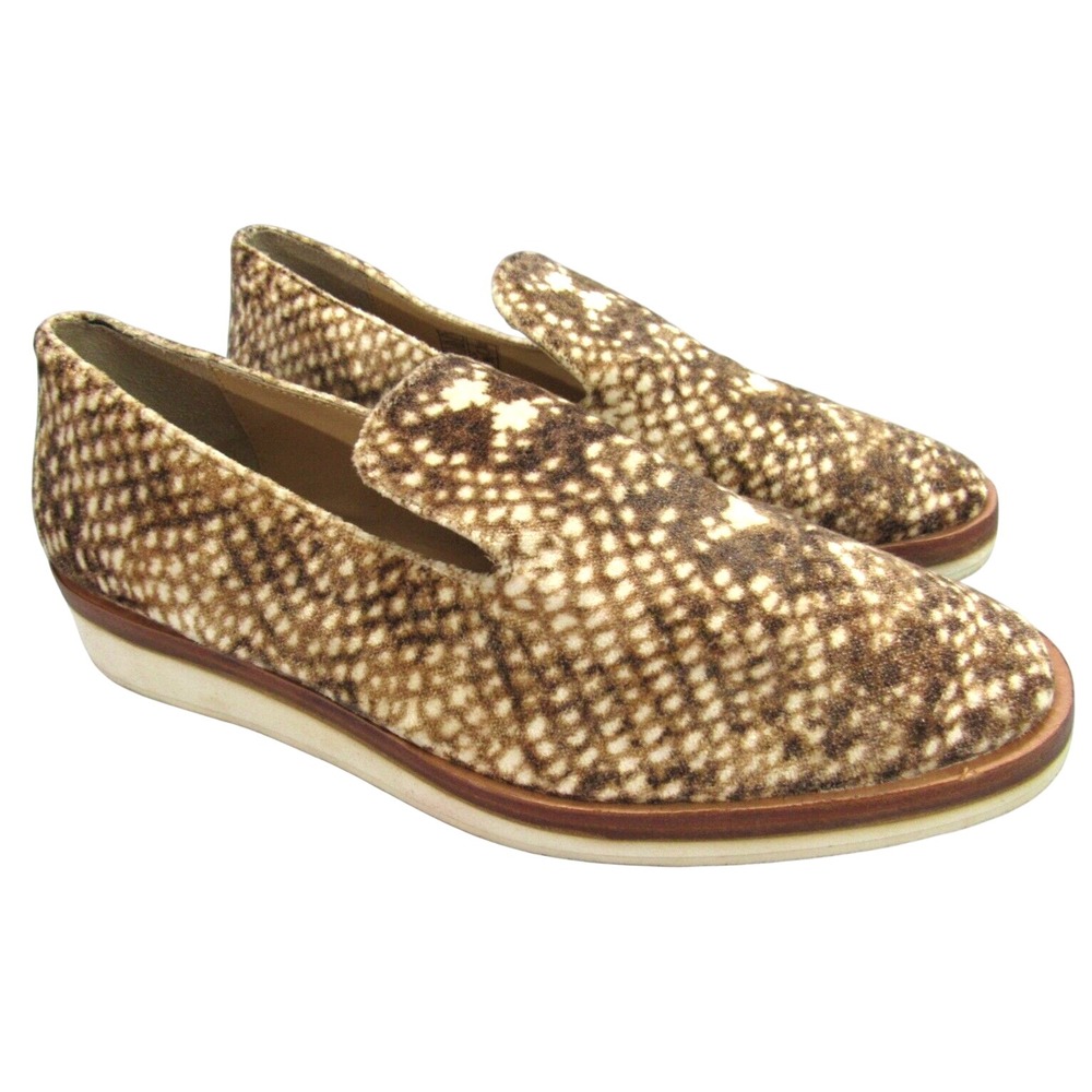 FREE PEOPLE Snake Eyes BROWN/CREAM Velvet SNAKESKIN PRINT Slip-On Loafers Sz 41